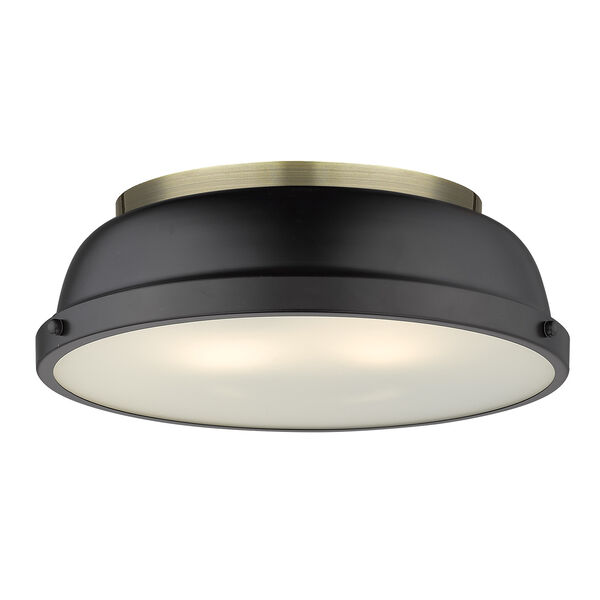 Duncan Aged Brass and Black 14-Inch Two-Light Flush Mount, image 1